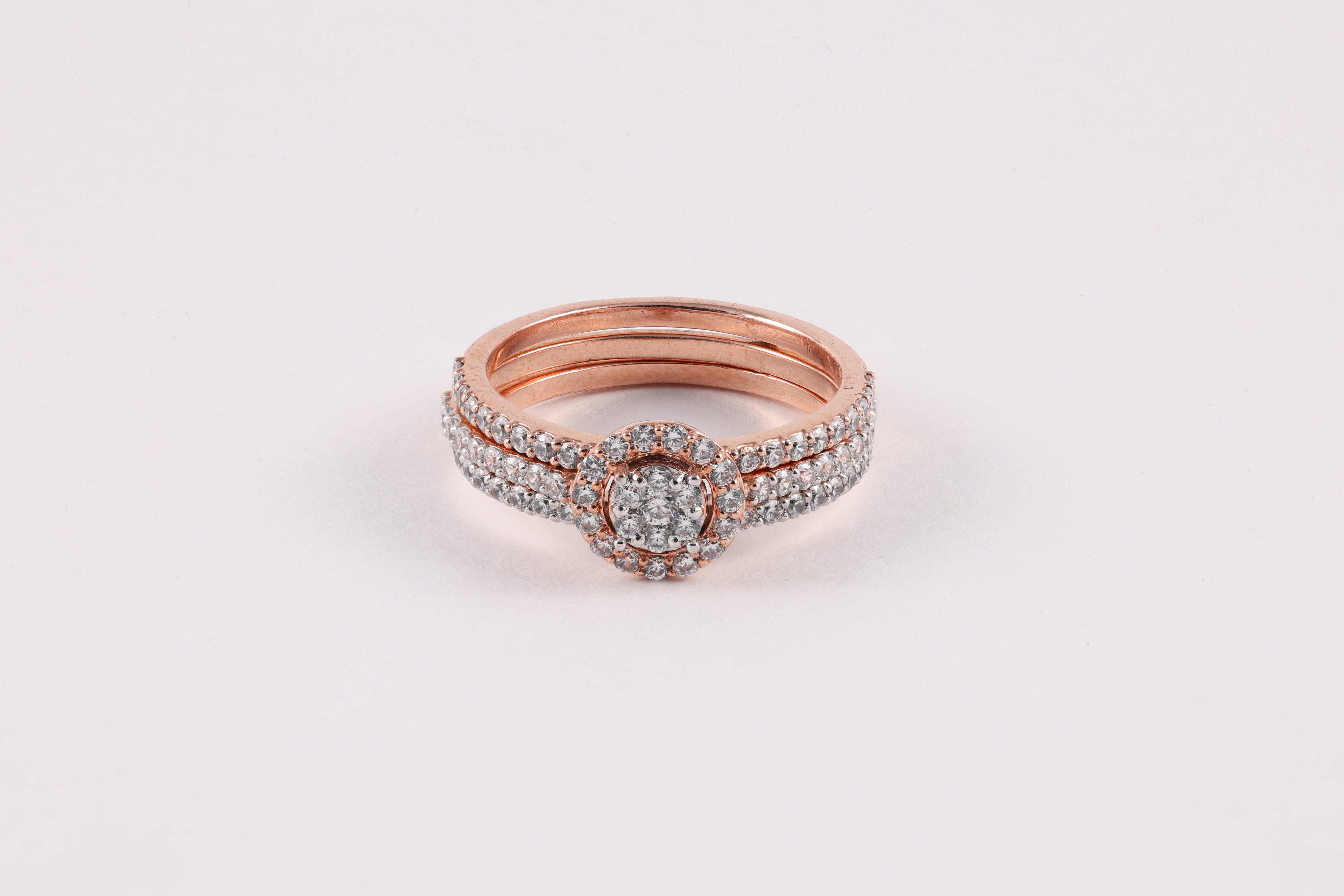 Rose Gold Diamond Halo Bridal Ring Set