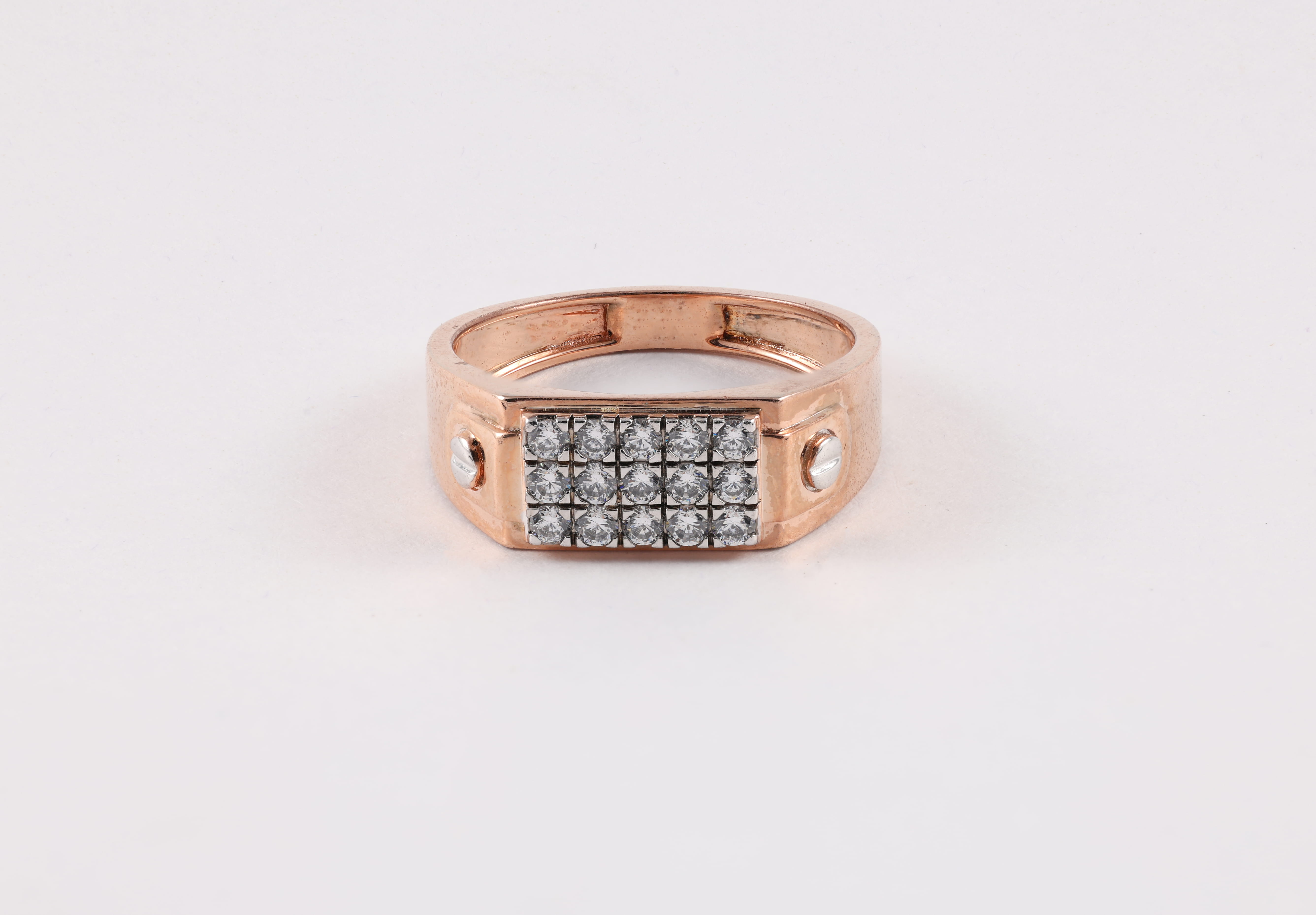 Rose Gold Men's Diamond Signet Ring with Screw Motif