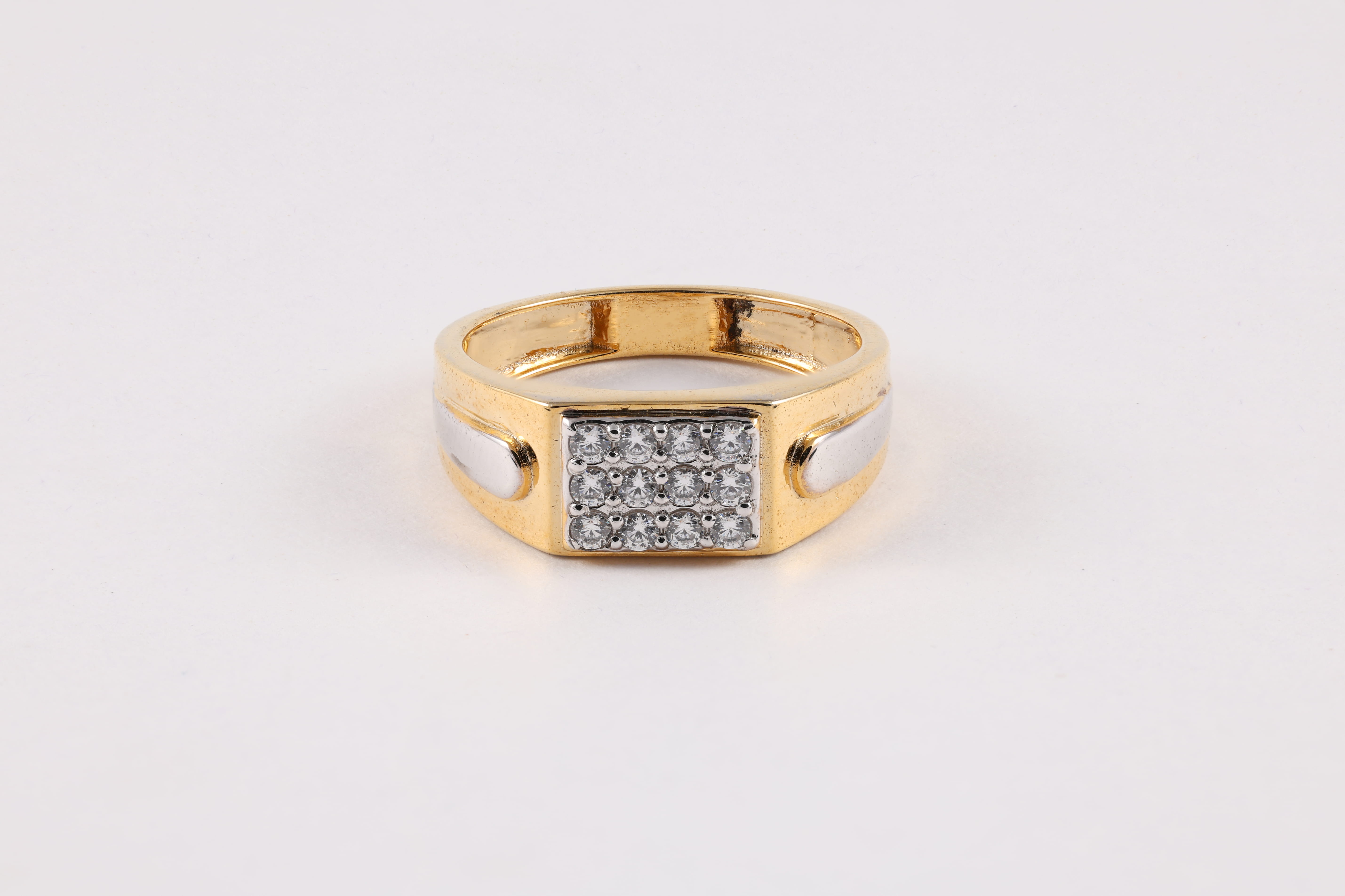 Two-Tone Diamond Signet Ring with Faceted Shoulders