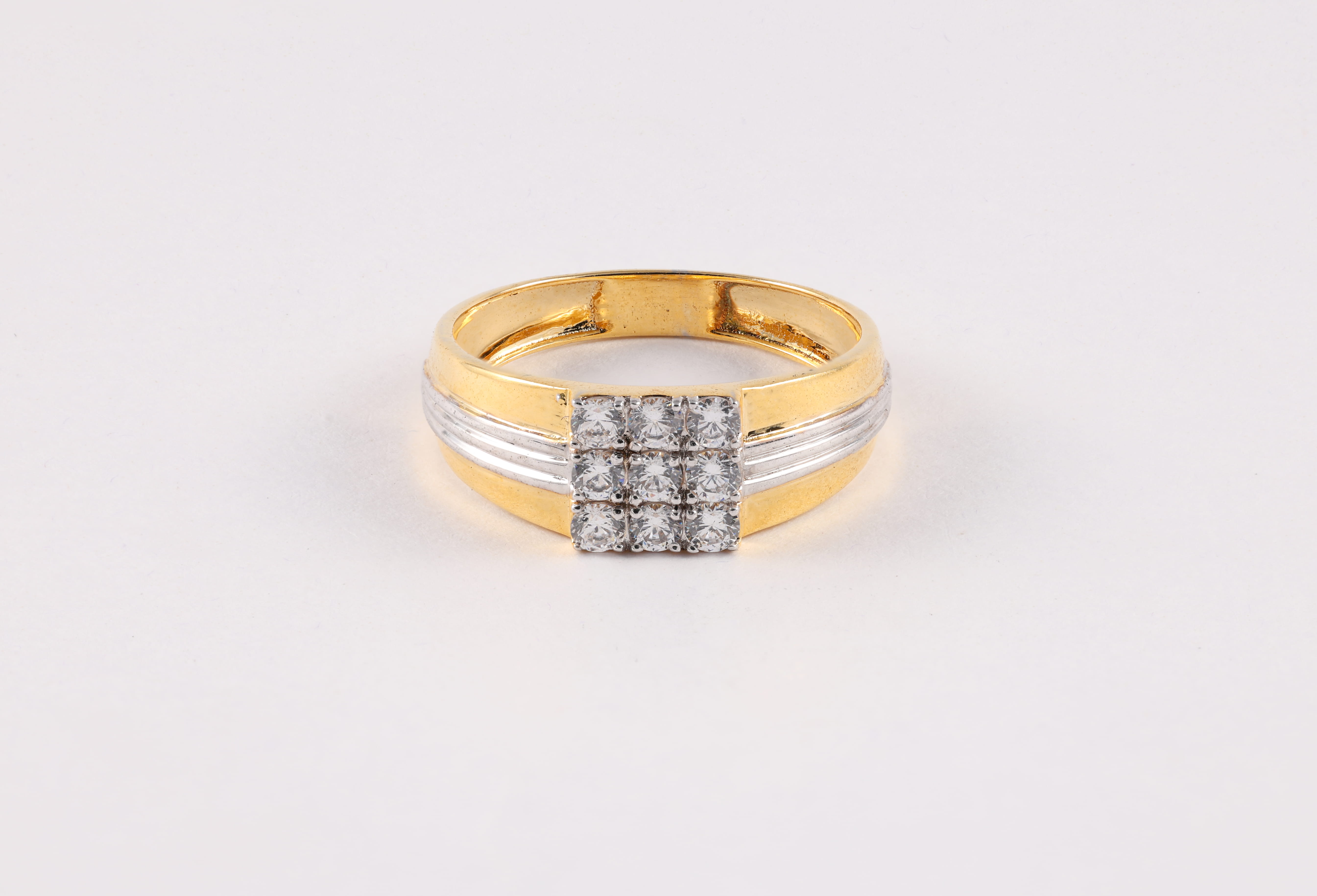 Two-Tone Diamond Ring with Grooved Line Accents