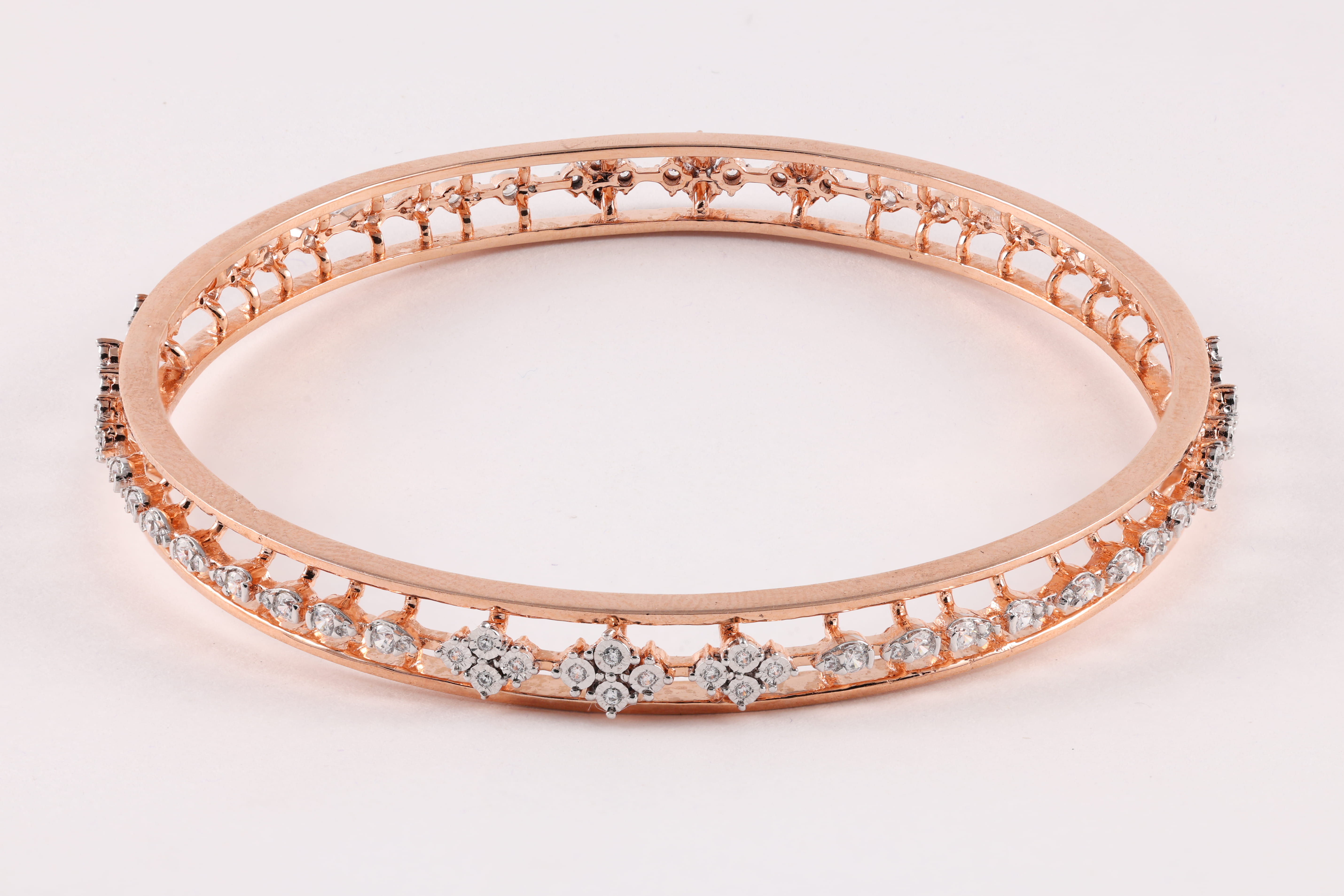 Rose Gold Diamond Bangle with Floral Motif Accents