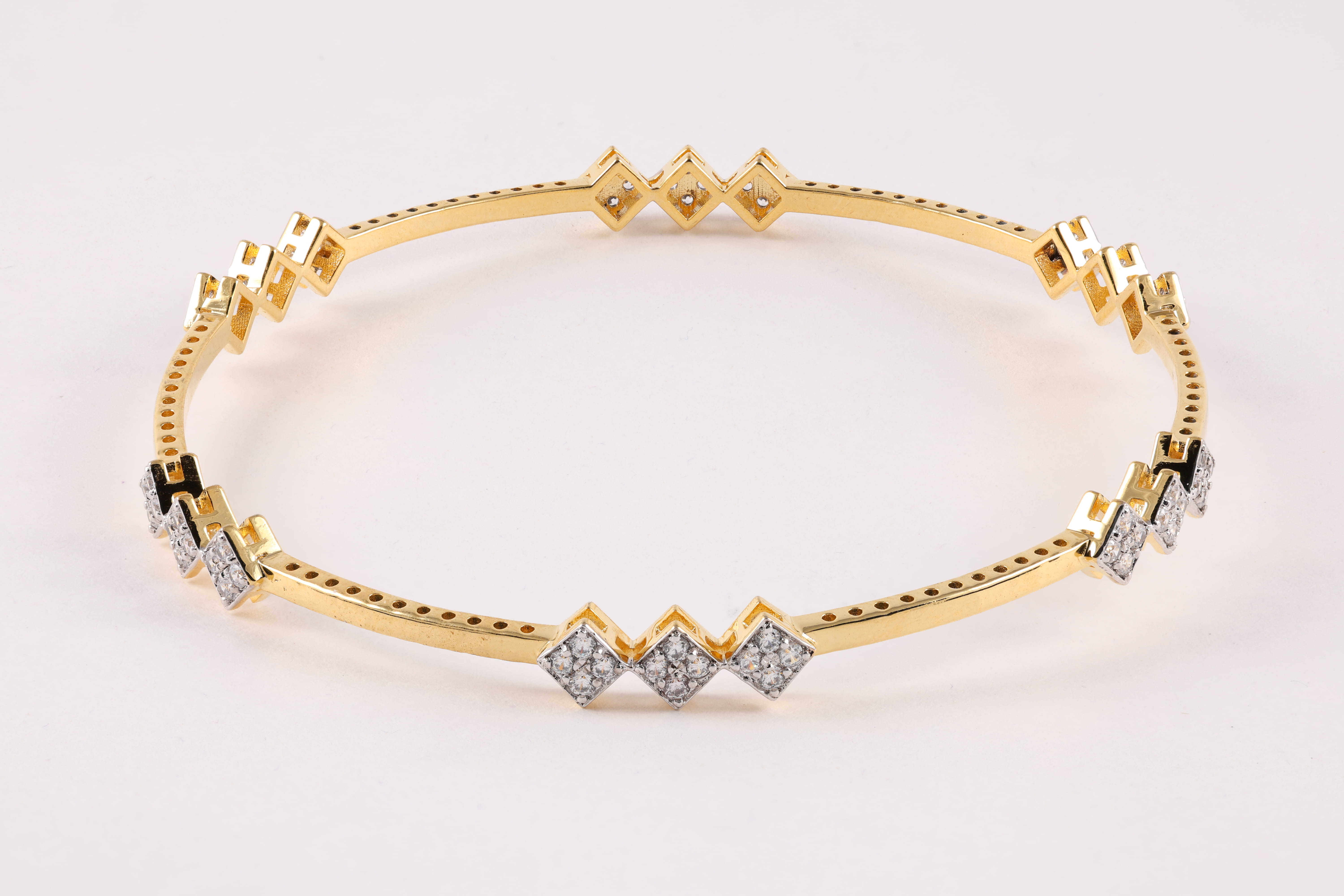 Yellow Gold Diamond Bangle with Geometric Diamond Trios