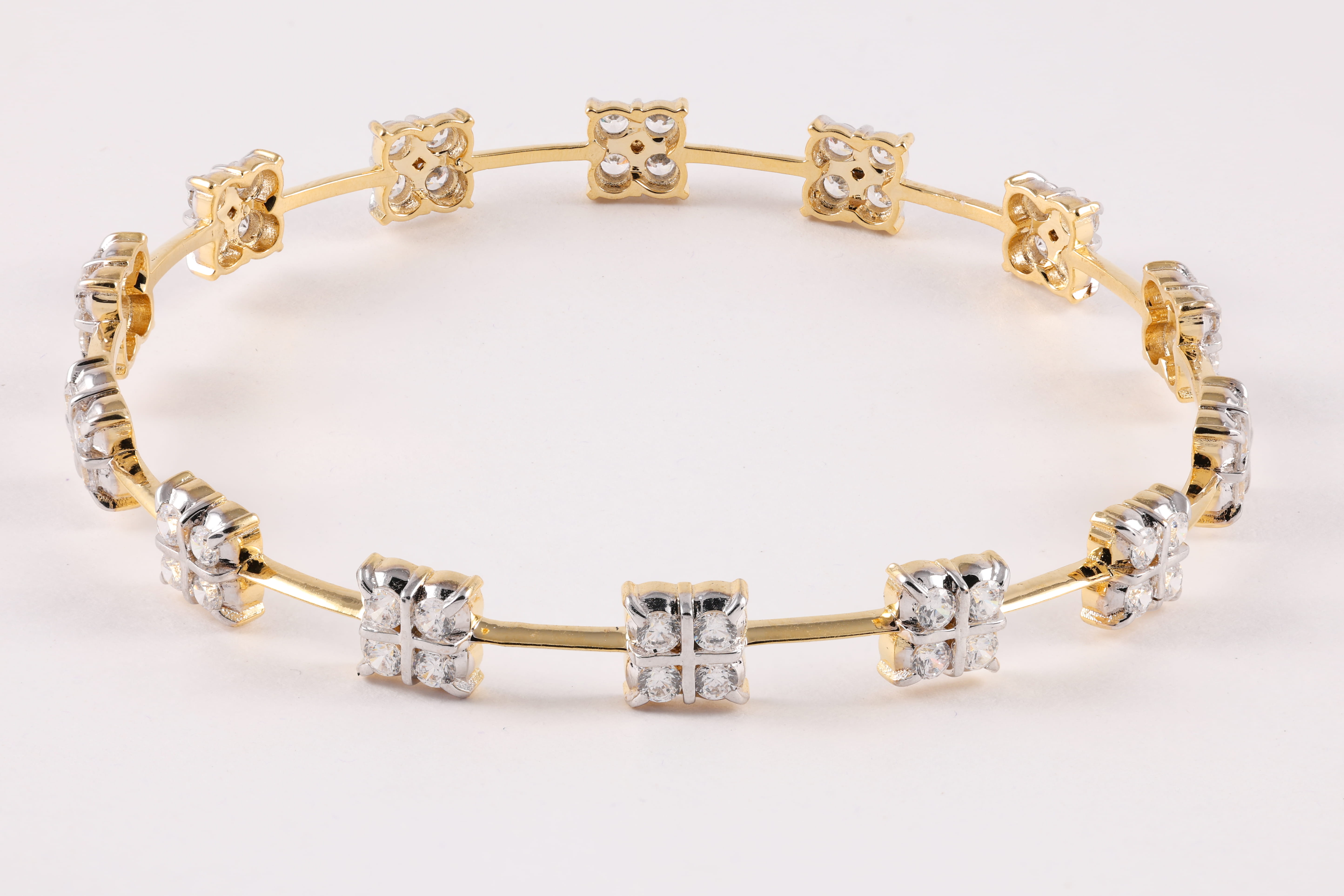 Two-Tone Gold Diamond Bangle with Quatrefoil Stations