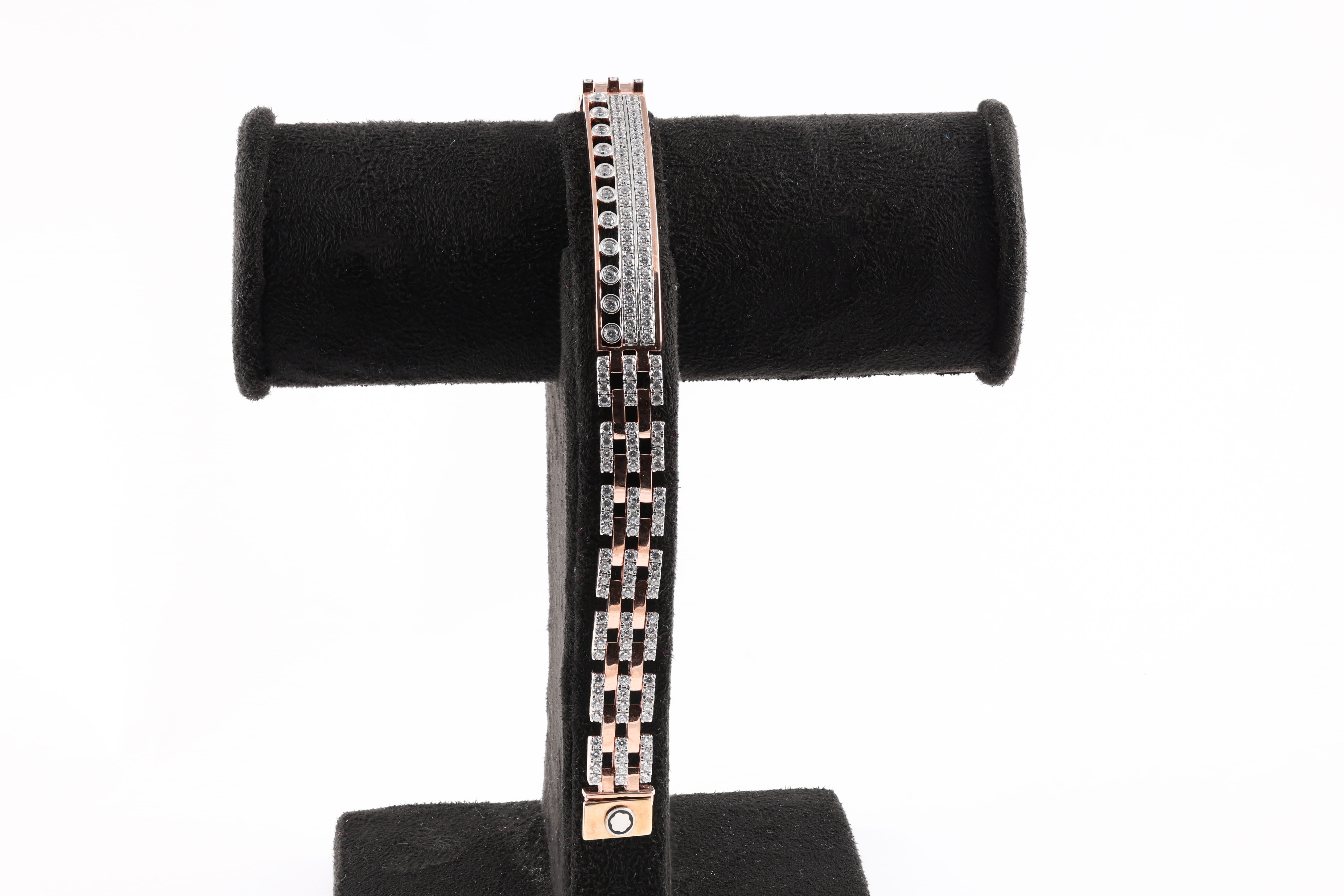 Rose Gold Diamond Panther Link Bracelet with Bezel-Set Centerpiece