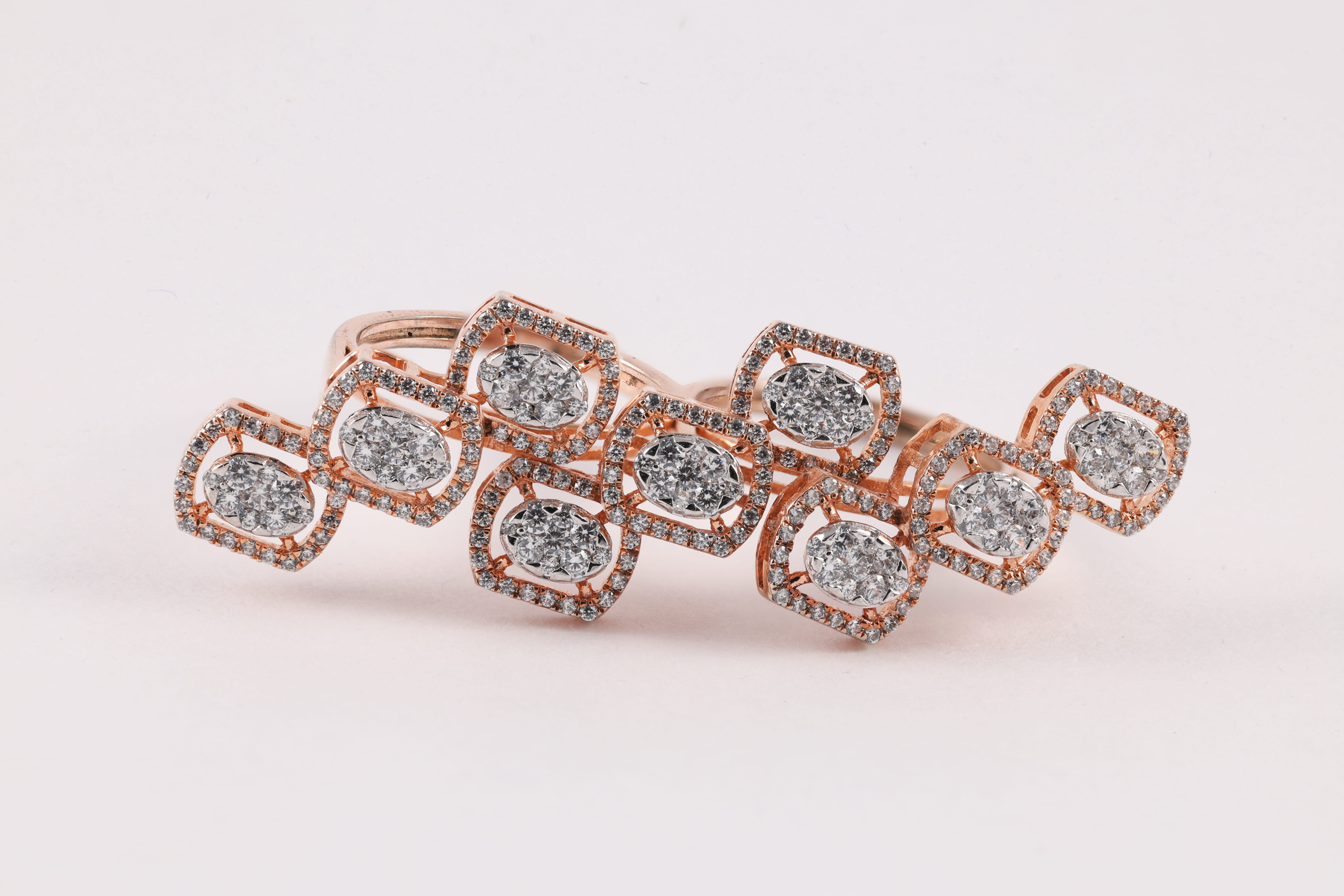 Rose Gold Diamond Two-Finger Cluster Ring