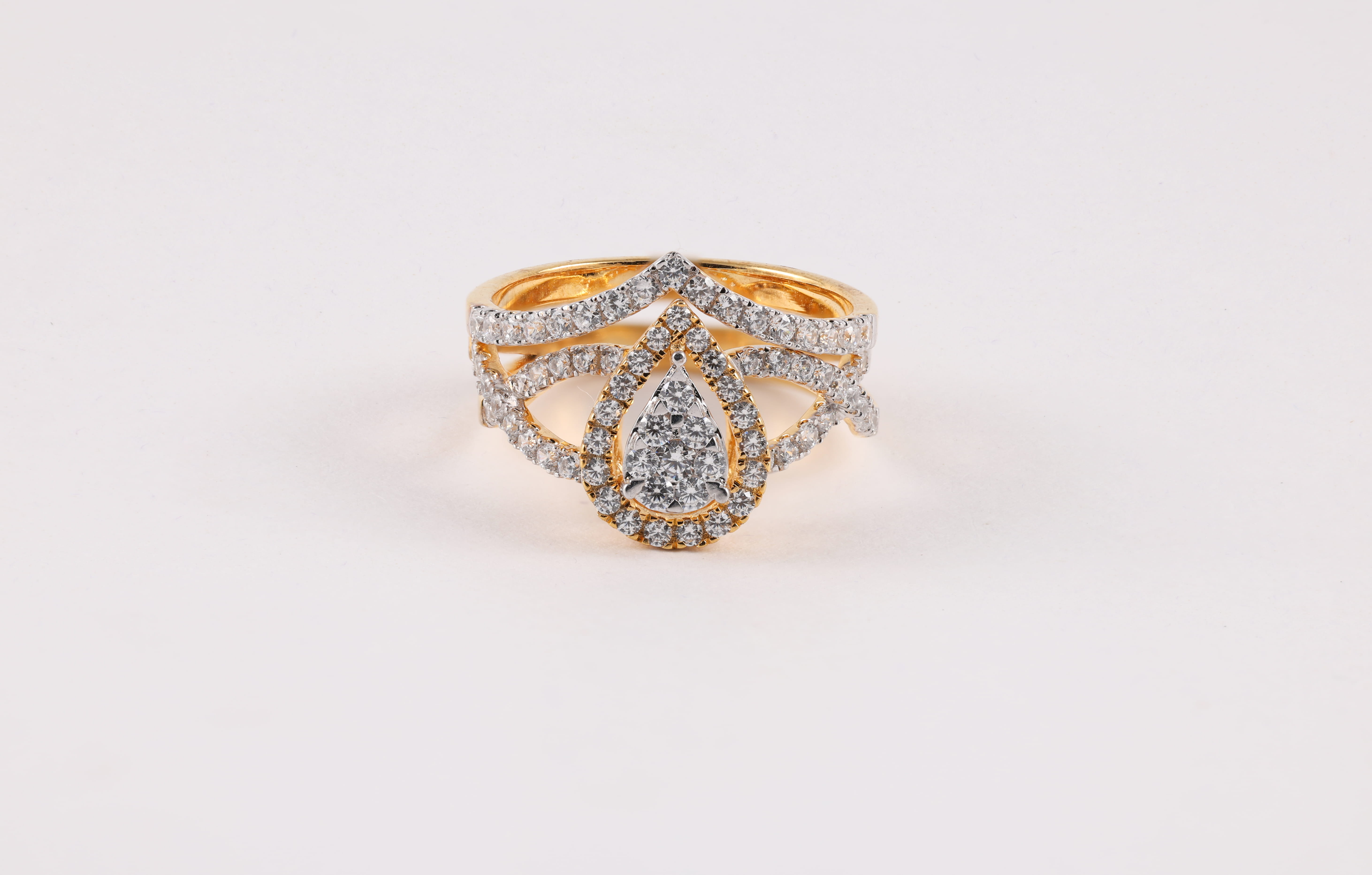 Yellow Gold Diamond Teardrop Crown Ring