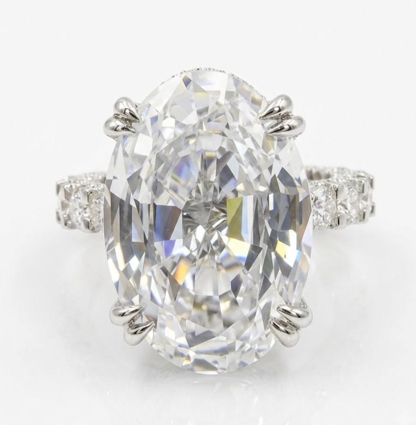 Oversized Oval Cut Pave Band Engagement Ring