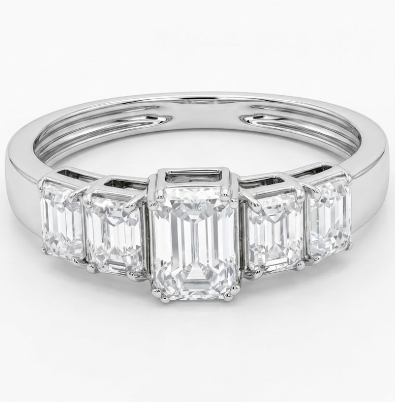 Five-Stone Emerald Cut Diamond Ring in Sterling Silver