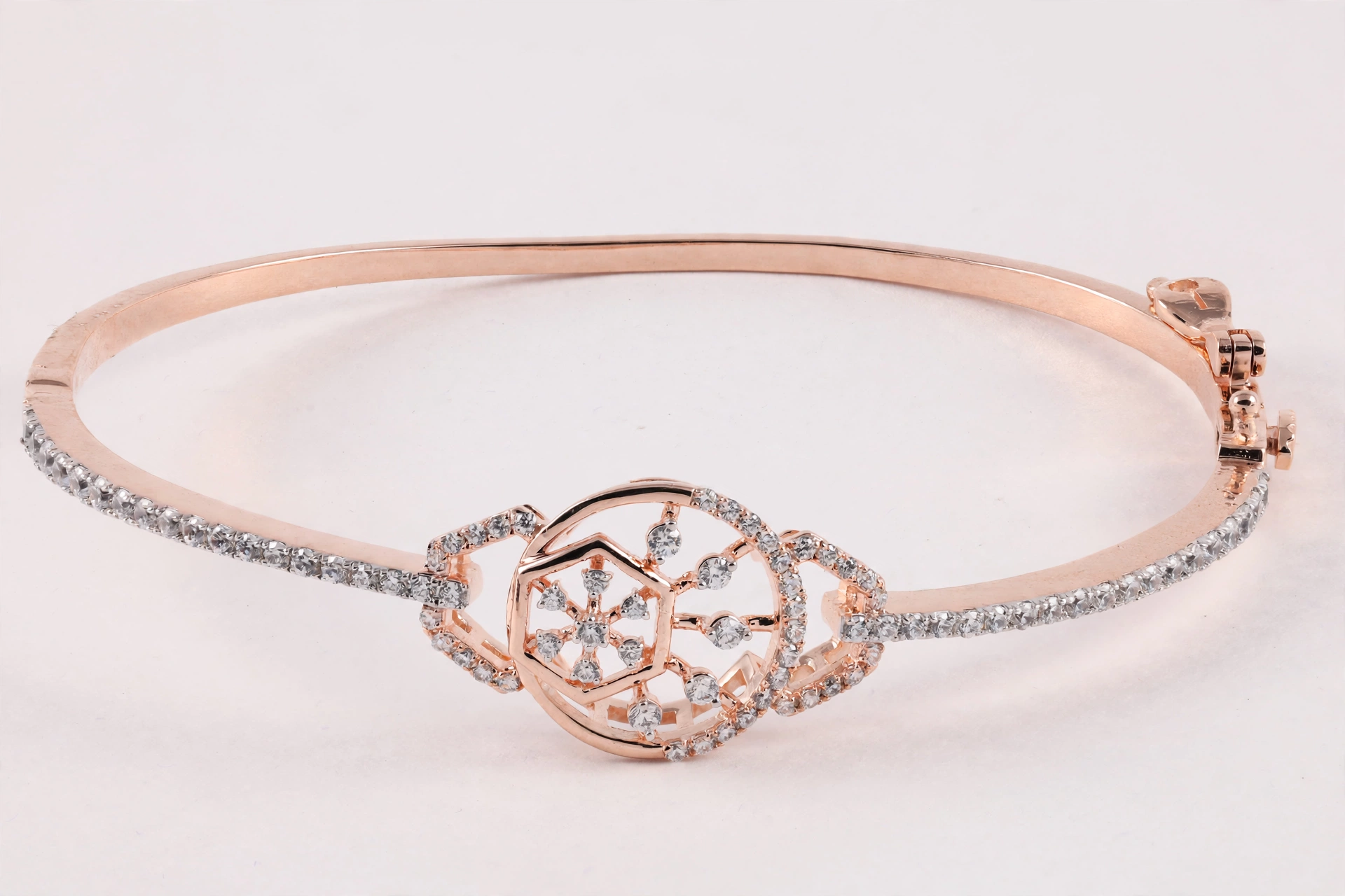Rose Gold Diamond Snowflake Medallion Bangle