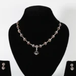 Lotus Drop Real Gold Diamond Necklace Set with Matching Earrings