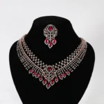 Royal Ruby Real Gold Diamond Bridal Necklace Set with Matching Maang Tikka