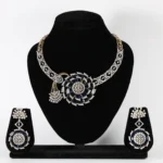 Midnight Bloom Real Gold Diamond Necklace Set with Matching Earrings