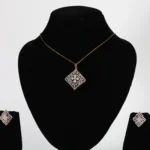 Royal Lattice Real Gold Diamond Pendant Set with Matching Earrings