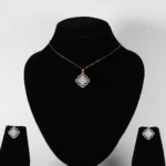 Clover Halo Real Gold Diamond Pendant Set with Matching Earrings
