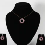 Ruby Halo Real Gold Diamond Pendant Set with Matching Earrings