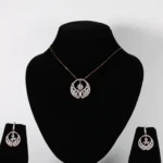 Dove Leaf Real Gold Diamond Pendant Set with Matching Earrings