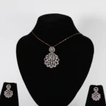 Royal Filigree Real Gold Diamond Pendant Set with Matching Earrings