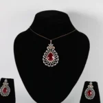 Ruby Teardrop Real Gold Diamond Pendant Set with Matching Earrings