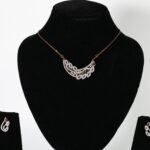 Curved Leaf Design Real Gold Diamond Mangalsutra Set with Matching Earrings